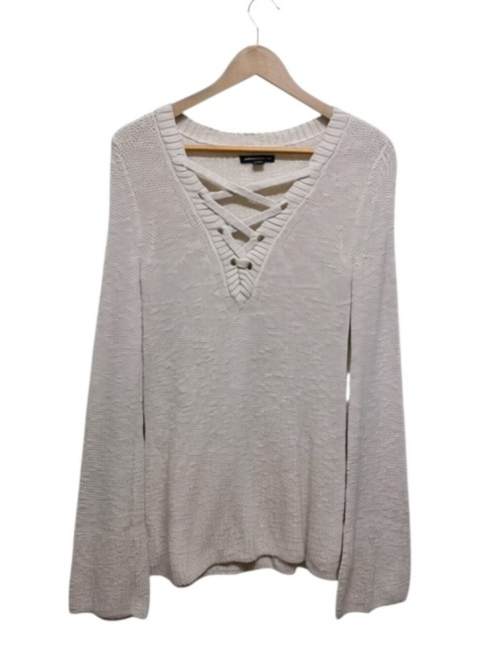 American Eagle Outfitters Neutral Nubby Knit Lace Front Long Sleeve Top Size XS